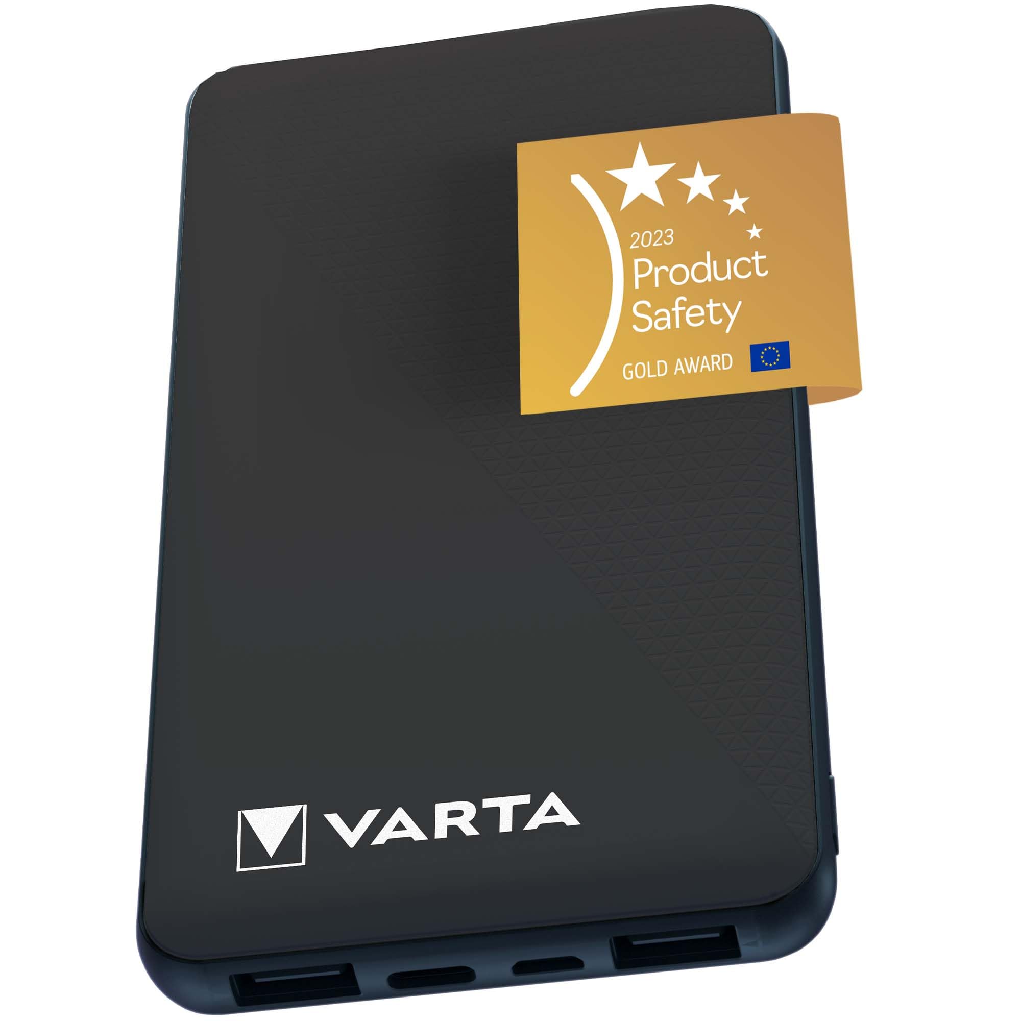 VARTA Power Bank 10000mAh, Batteria Esterna Power on Demand con 4 porte (1x Micro USB, 2x USB A, 1x USB C), compatibile con tablet & smartphone, pacco di stoccaggio in imballaggio ecologico