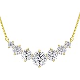 TUHE 7 Stones Moissanite Necklace for Women, 1.7-5.0 Carat Smile Moissanite Pendant Necklace 18k Gold Plated Sterling Silver 16.5+2.5 inch Box Chain Tennis Necklaces with Certificate of Authenticity