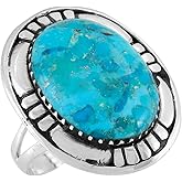Turquoise Ring Sterling Silver 925 Genuine Gemstones Size 6 to 11