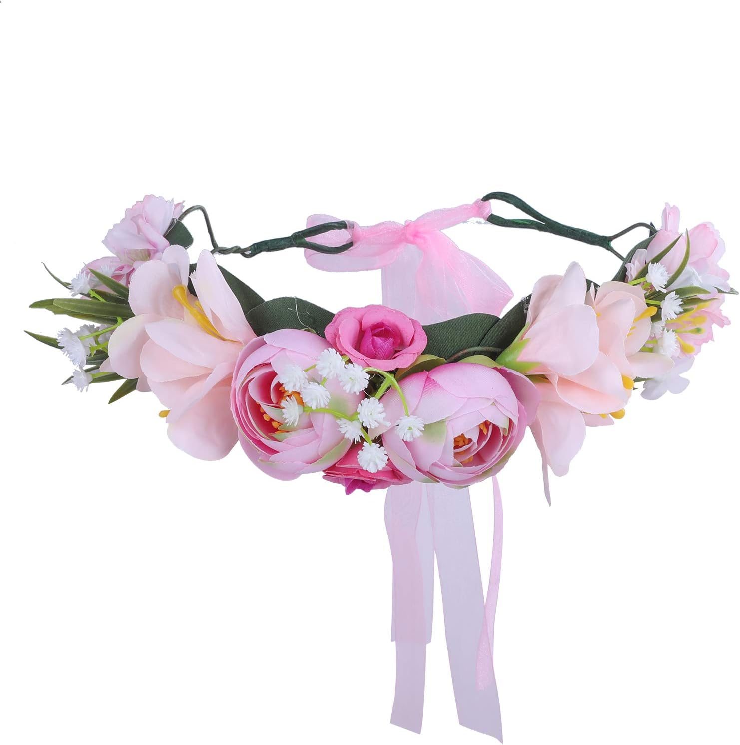 Adjustable Flower Crown Headband - Flower Headband for Women Girl Floral Festival Wedding Party Wreath