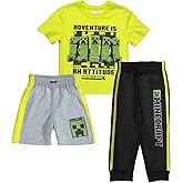 Minecraft Boys 3-Piece Creeper Pants Set - Short Sleeve T-Shirt, Shorts, & Jogger Pants 3-Pack Bundle Set for Boys