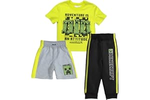 Minecraft Boys 3-Piece Creeper Pants Set - Short Sleeve T-Shirt, Shorts, & Jogger Pants 3-Pack Bundle Set for Boys