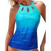 Tempt Me High Neck Tankini Top Backless Bathing Suit for Women Key Hole Swimsuit Swim Top Only