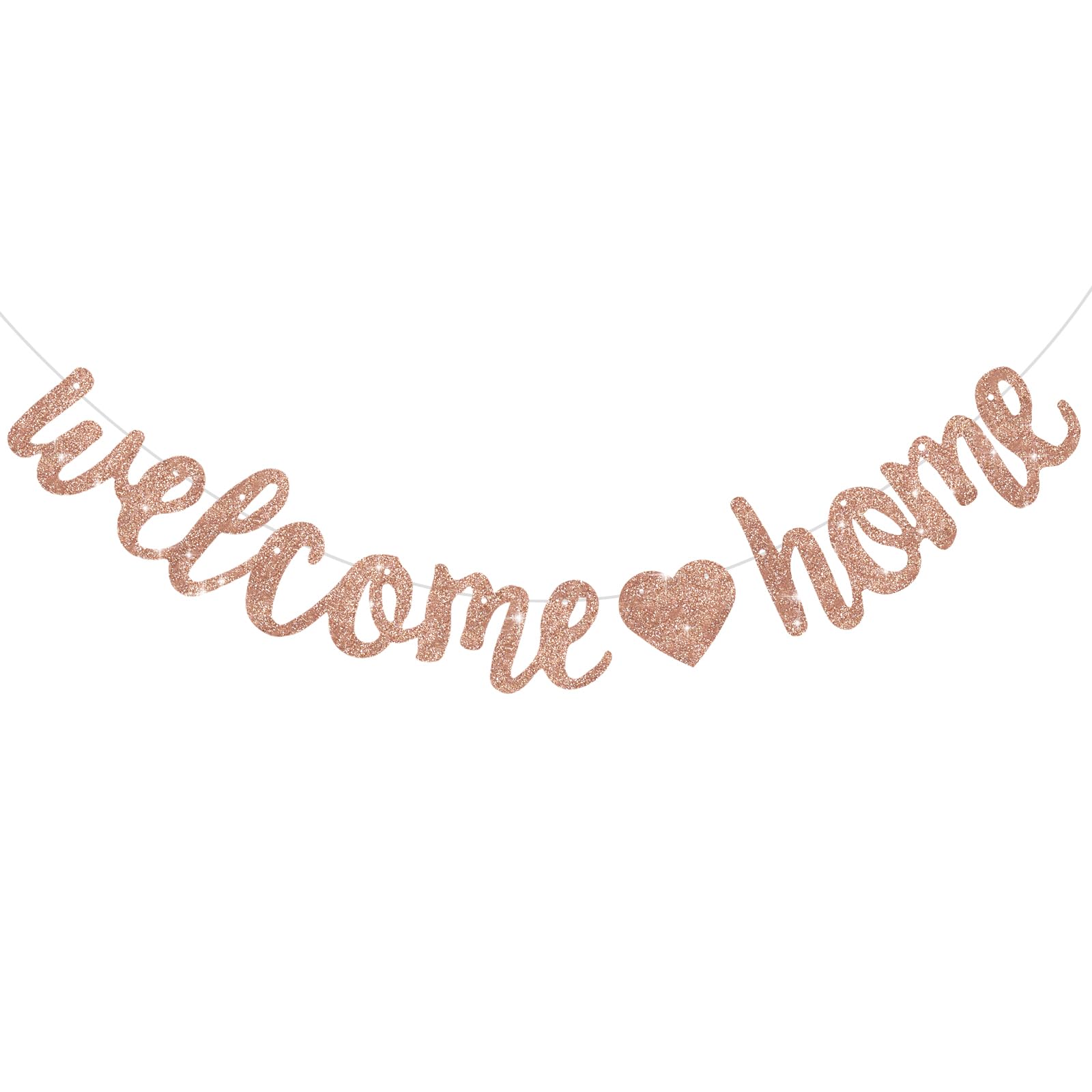 DecoGlee Rose Gold Welcome Home Banner,No DIY,Pre-Strung Welcome Home Decorations,Glitter Welcome Home Party Sign,Homecoming,Housewarming,Graduation Ceremony, Family Reunion, Military Return Party