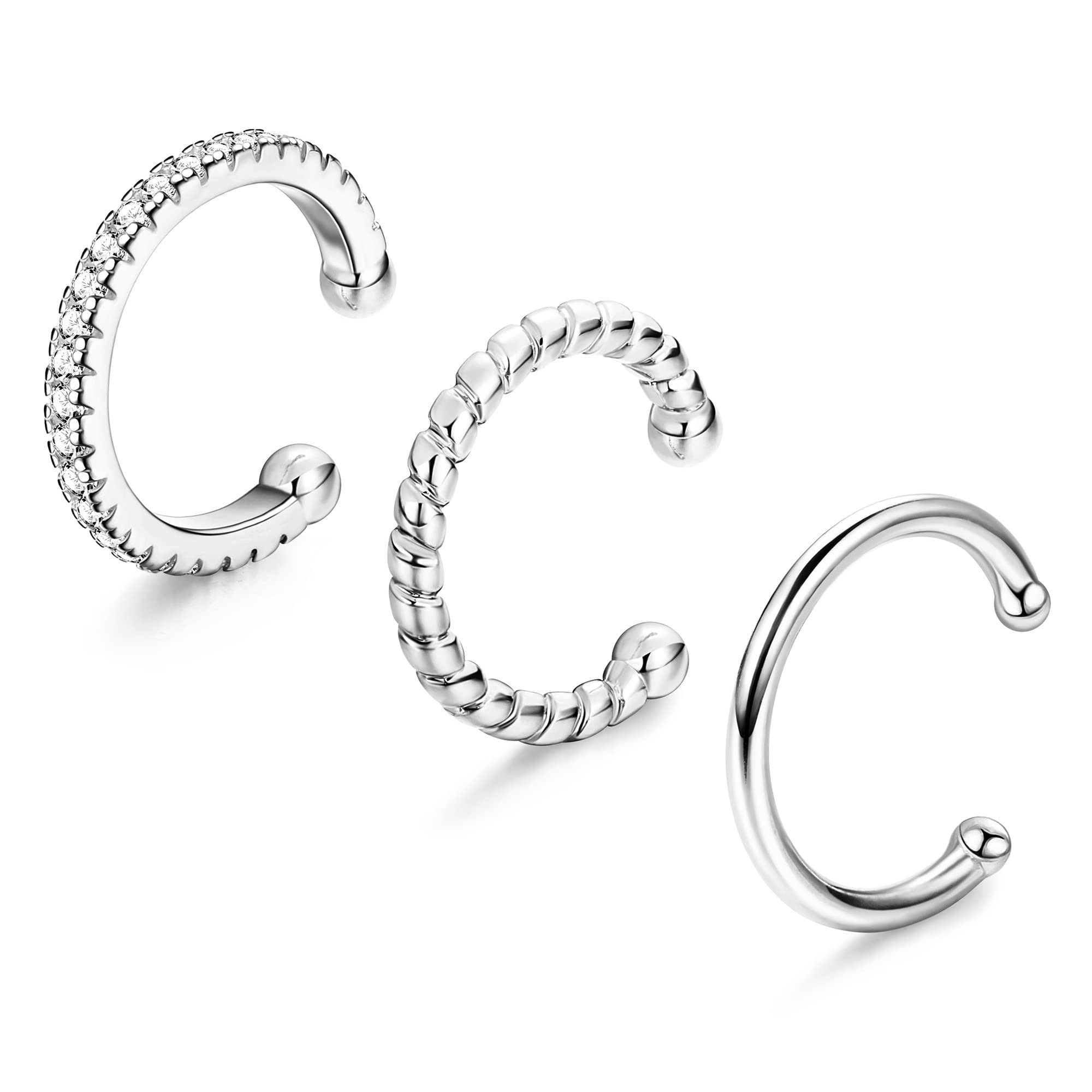 ORAZIO 3 Pcs 925 Sterling Silver Ear Cuff Earrings Non-Piercing Fake Helix Conch Ear Cuffs Hypoallergenic Cartilage Cuff Earring For Women For Non Pierced Ears