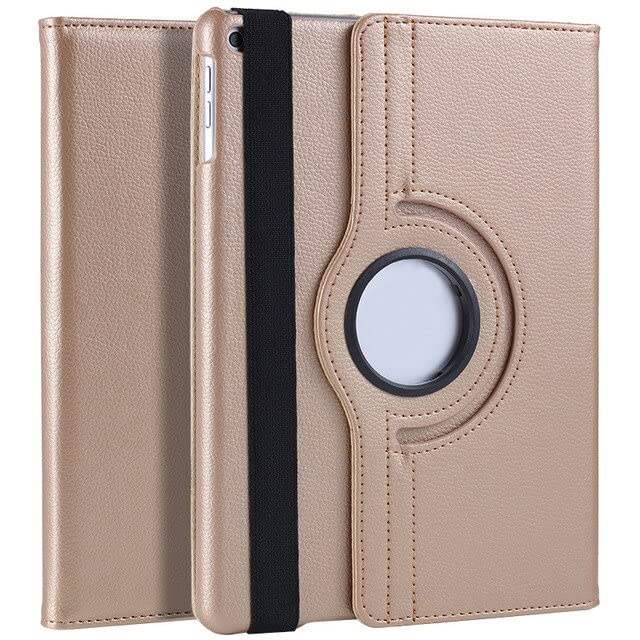 (DV) iPad 9.7inch 360° Rotating Case Cover For Apple iPad 9.7" Air1/ Air 2 & 5th Gen 2017-6th Gen 2018 Smart PU Leather Cover Auto Wake/Sleep (Gold)