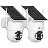 ANRAN Solar Security Cameras Wireless Outdoor,2K Cameras for Home Security with Fixed Solar Panel, 360° PTZ for Home Surveillance,2.4G WiFi, PIR Human Detection, 3MP Color Night Vision, 2 Pack