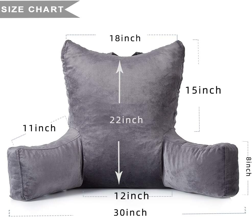 Neustern Updated Reading Pillows with Enlarged Support Arms - Removable Backrest Cover with Pockets, Comfy Bed Rest Pillows for Bed Back Support (22 inches high) - Ideal for Adults/Teen/Kids (Grey): Home & Kitchen