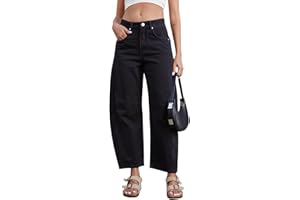 GREAIDEA Mid Rise Barrel Jeans for Women Wide Leg Mid Waist Cropped Denim Pants Y2k Baggy Boyfriend Jeans with Pockets