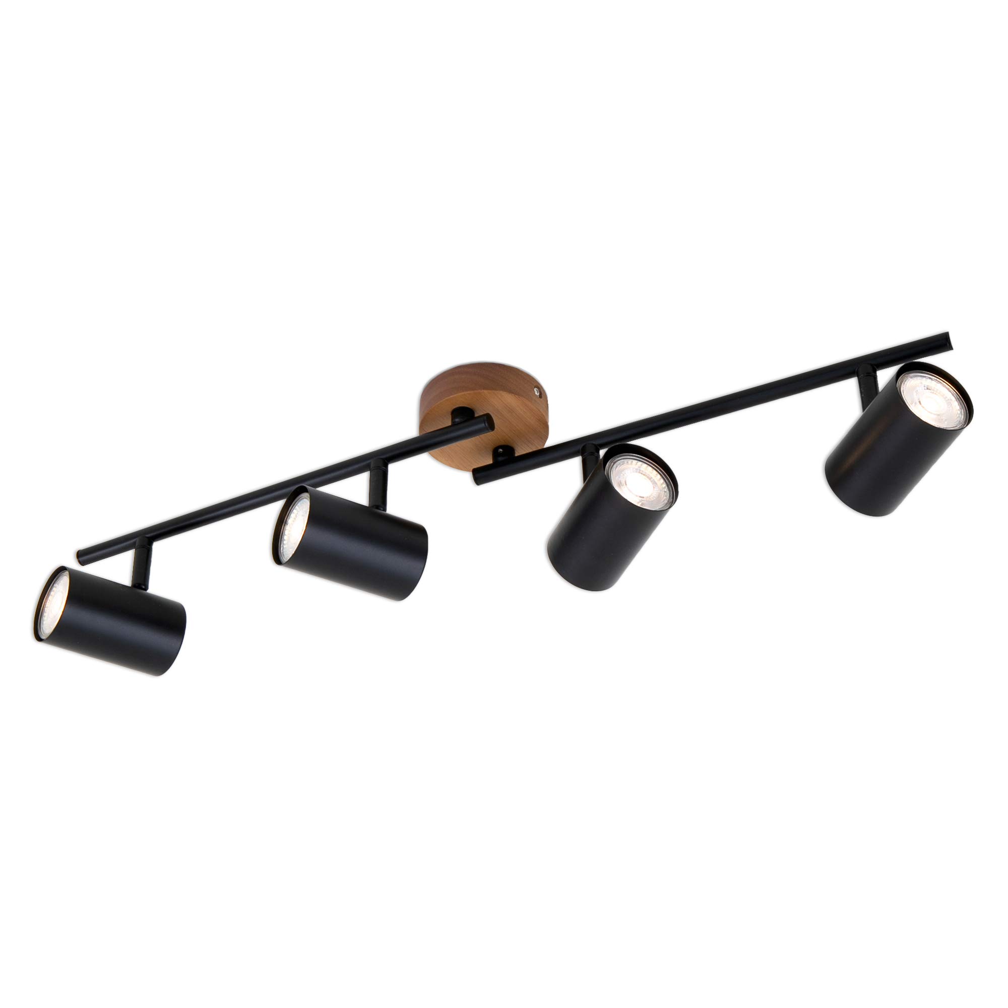 Briloner Leuchten 2920-045 Spotlight, Retro, Vintage Ceiling Light, can be rotated and swivelled, 4X GU10, Metal and Wood, Black, 682 x 90 x 145 mm (L x W x H)