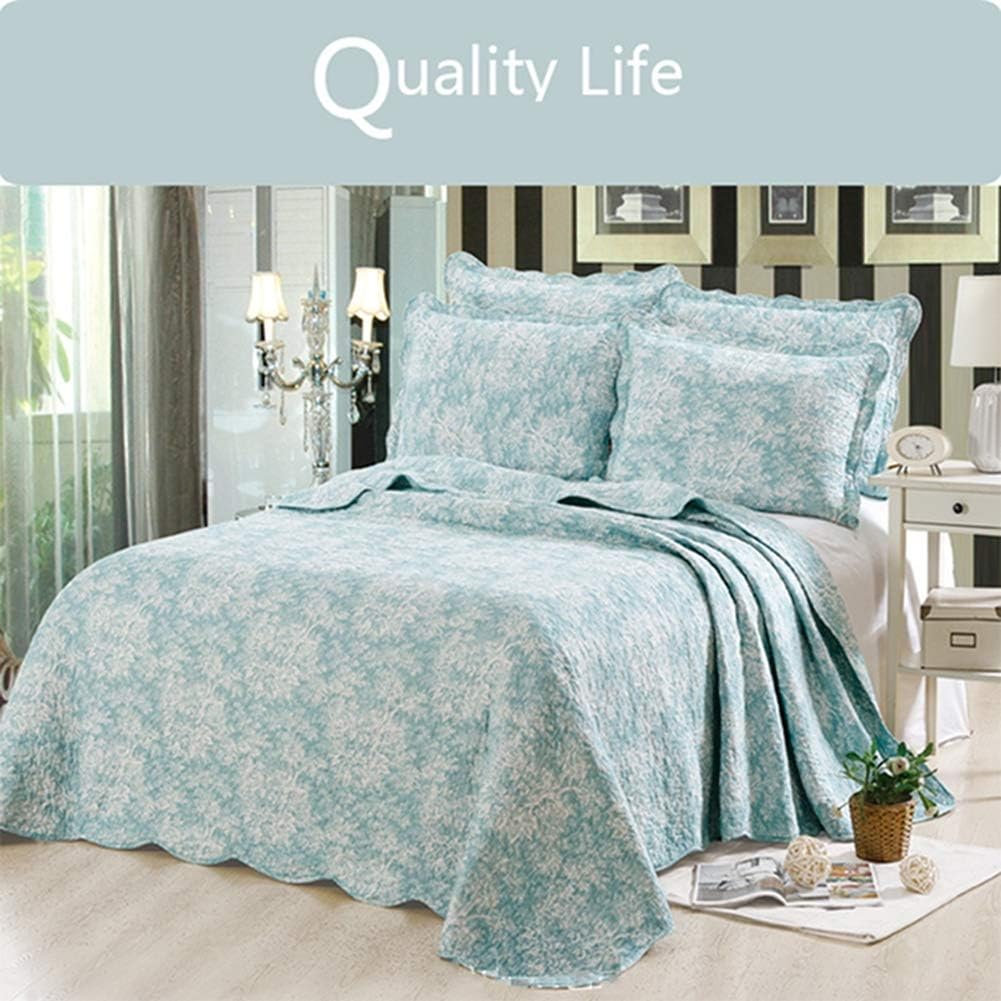 LRQY Elegant Floral Reversible Quilted Bedspreads & 2 x Pillowcase Bed