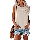 MIROL Women's Sleeveless Tank Tops 2025 Basic Loose Tunic T Shirts Batwing Sleeve Solid Color Casual Tee with Pocket