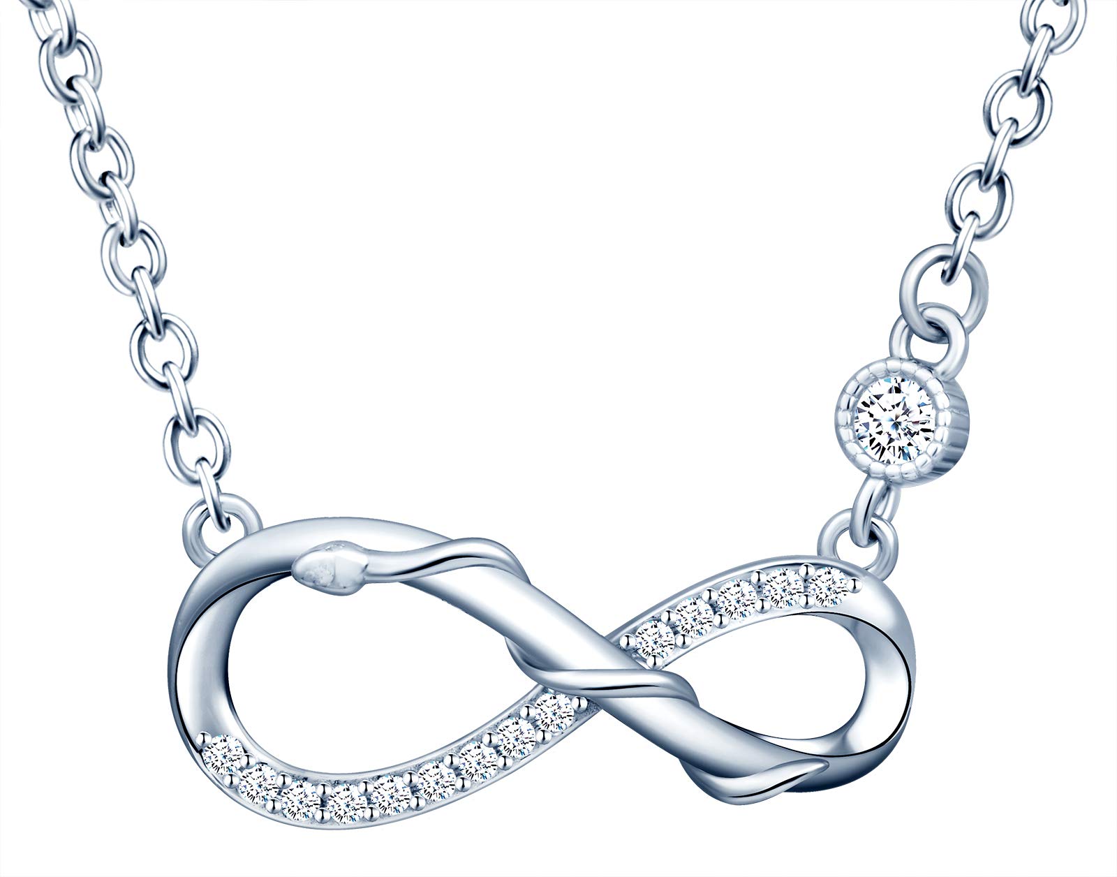 INFINIONLY Women's necklace pendant, 925 sterling silver necklace pendant, Snake winding infinity symbol inlaid zircon, animal jewelry-sets