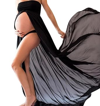 ZEZKT Frauen Schwangerschaftskleid,Mutterschaft Foto Shoot Kleidung,Chiffon Fotografie Rock,Sexy Kleid,Elegante Mutterschaft 