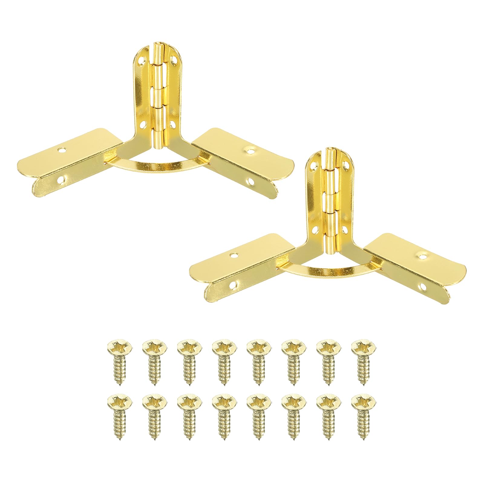 PATIKIL 90 Degree Folding Support Hinge 1.6" x 2.1", 2 Pack Furniture Box Hinges with Screws for Jewelry Wine Cabinet Wooden Box Drawer, Gold
