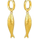 Estedro Fish Earrings for Women Trendy Gold Hoop Dangle Earrings 14K Gold Plated Stud Earring Cute Metal Summer Beach Jewelry Accessories Fun Tiny Fish Drop Earring Hypoallergenic Ear Jewelry Gifts