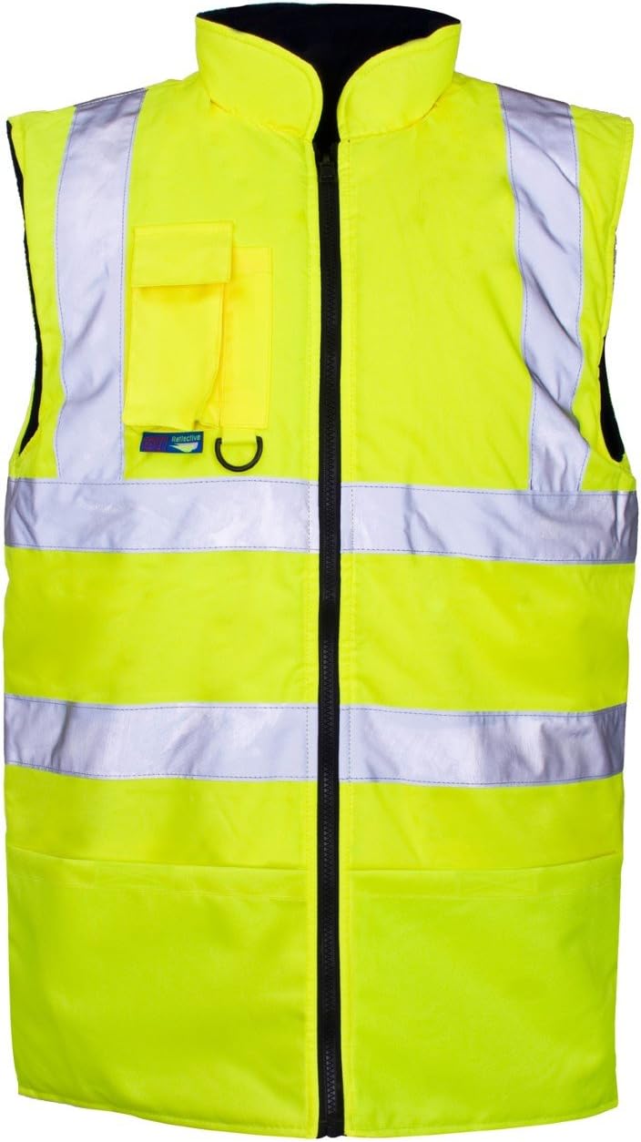 Hi Viz Vis Bodywarmer Fleece Lined Reversible High Visibility Reflective Waterproof Workwear Security Safety Wear Warm…