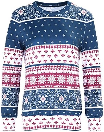 Women's Cute Snowflake Print Long Sleeve Crewneck Ugly Christmas Sweatshirt Pullover Tops XL