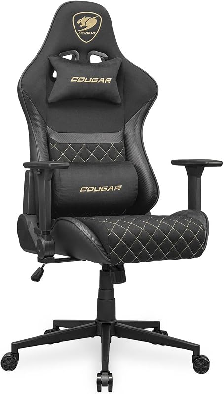 Armor One V2 Gold F - Cadeira de jogos, superfície em tecido trançado, apoios de braço dobráveis 4D, reclinação a 155°, ajuste da altura do elevador do pistão, suporte de peso até 120 kg,