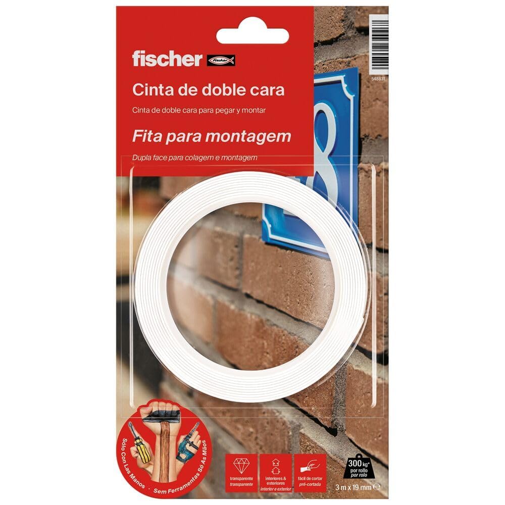 fischer Sclm Double Sided Tape / (3 m Blister), 548831, White