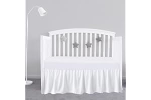 SKY BEDDINGS White Crib Bed Skirt 28" x 52" with 14" Drop - Dust Ruffle Crib Skirt with Split Corners - Soft Nursery Standard Crib Toddler Bedding Skirt for Baby Boys or Girls