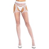 Leg Avenue Women’s Scalloped Trimmed Sheer Tights Suspender Stockings for Women Sexy, White, One Size
