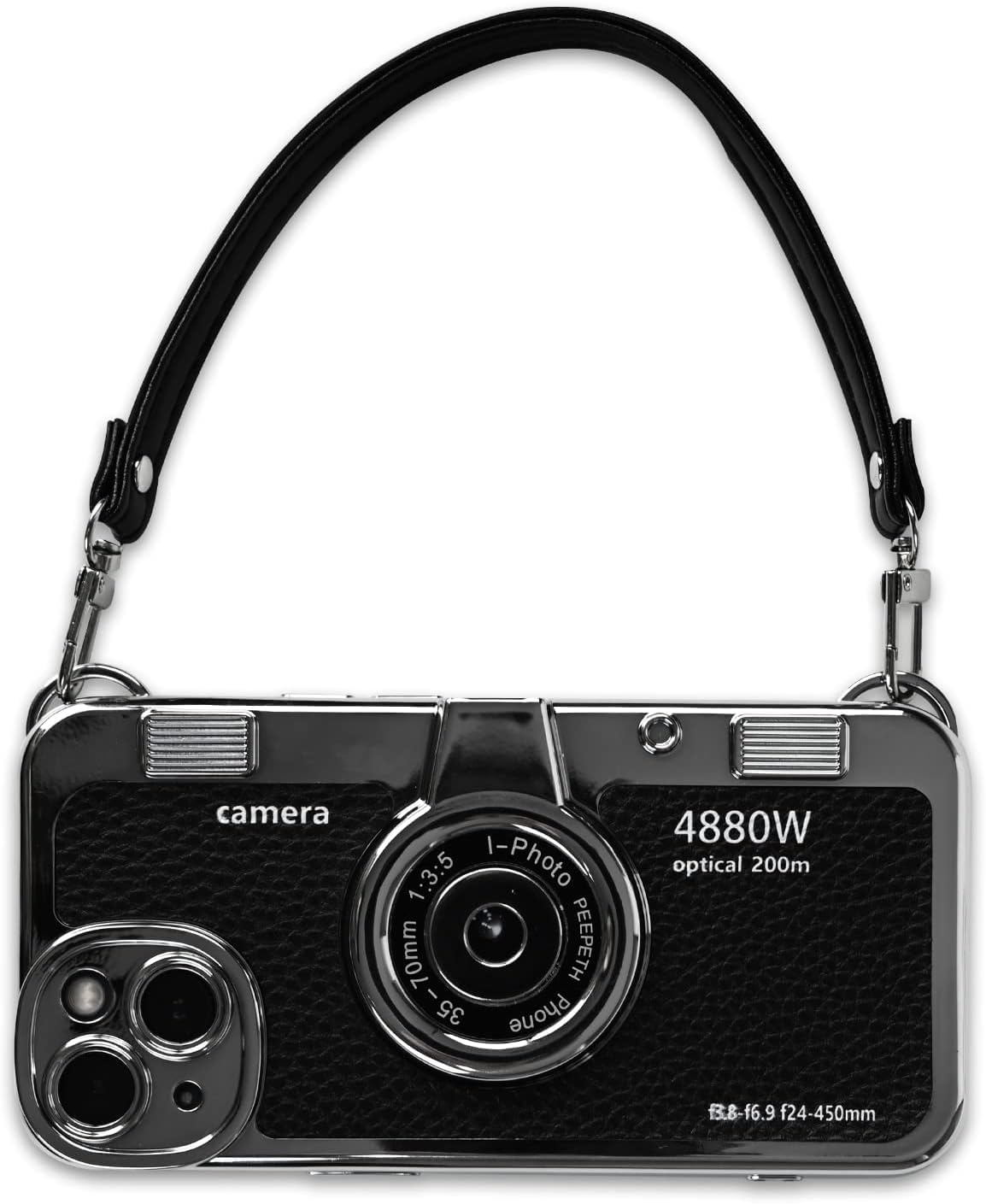 Mscomft Classic Emily in Paris Phone Case,2023 New Vintage Camera Design Case That Looks Like a Camera,for Phone 14 Camera Phone Leather Bracelet Sling Cover case (Black, for Phone 15 pro max)