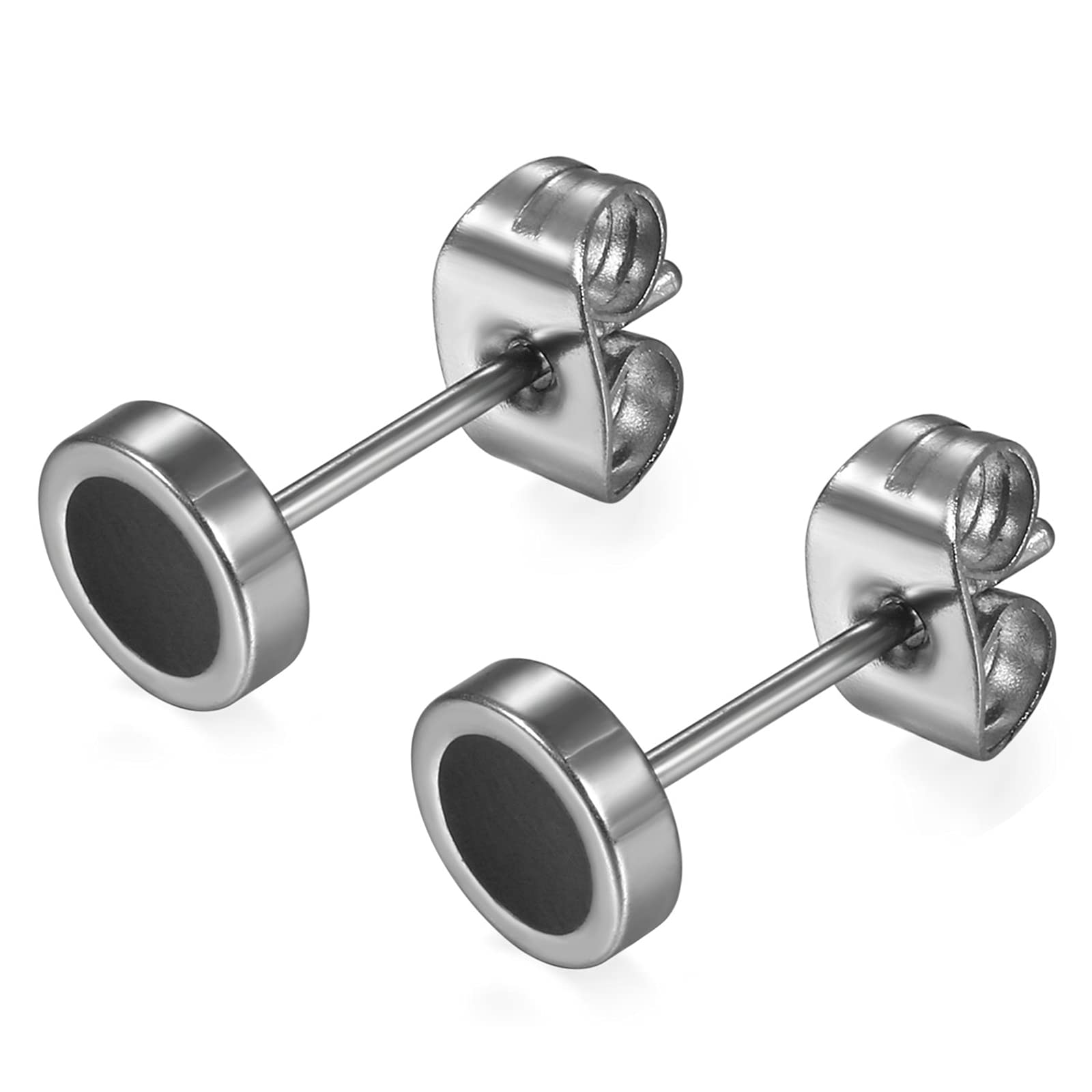 Flongo Women's Men's 6mm Stainless Steel Studs Earrings, Fake Plugs Cheater Tunnels Earrings for Christmas Valentine's …