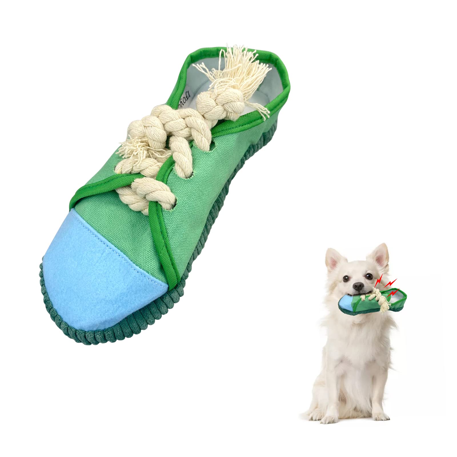 Andiker Dog Squeaky Toy, Durable Shoes-shaped Dog Chew Toys with Squeakers to Reduce Boredom and Consume Extra Energy Interactive Puppy Chew Toys for Small Medium Large Dogs (green)