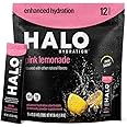 Halo Hydration - Electrolyte Drink Mix | Hydration Powder Packets | Pink Lemonade Flavor – for Sports and Cycling | Easy Open Single Serving Stick | 12 Sticks
