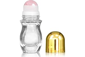 Warmify Refillable Roller Waisted Bottles, Clear Bottle Rose Quartz Roller, 30ml