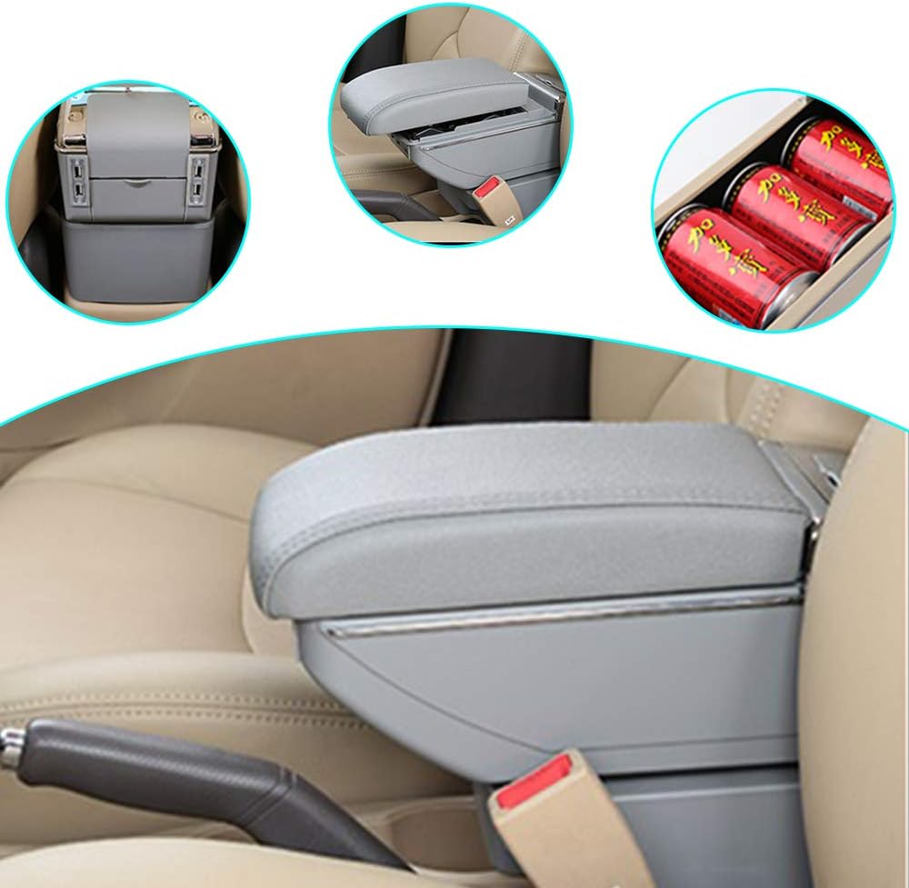 DBL Armrest Box for Citroen C4 2008-2011 Car Center Console Interior Fittings Storage Organizer with Cup Holder & Ashtray & 7 USB Ports Gray