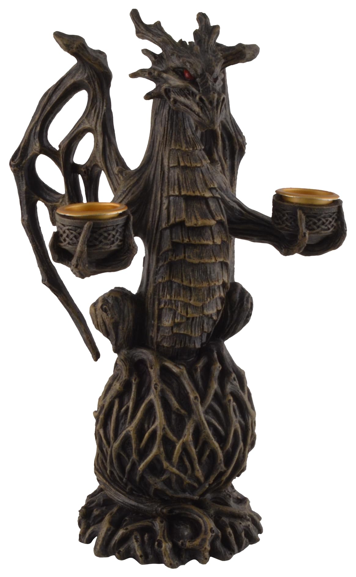 Earth Dragon Candle Holder with 2 Candle Holders Made of Artificial Stone Hand Painted