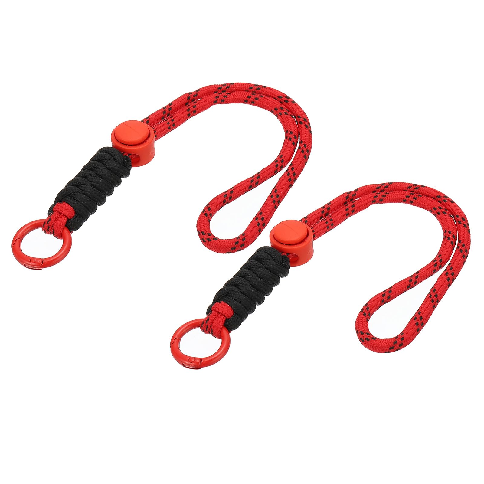 PATIKIL Paracord Lanyard Keychain, 2Pcs Cell Phone Keychain Rope Wrist Lanyards Braided Strap with Spring Ring for Hanging Key, Wavy Design, Red, Black