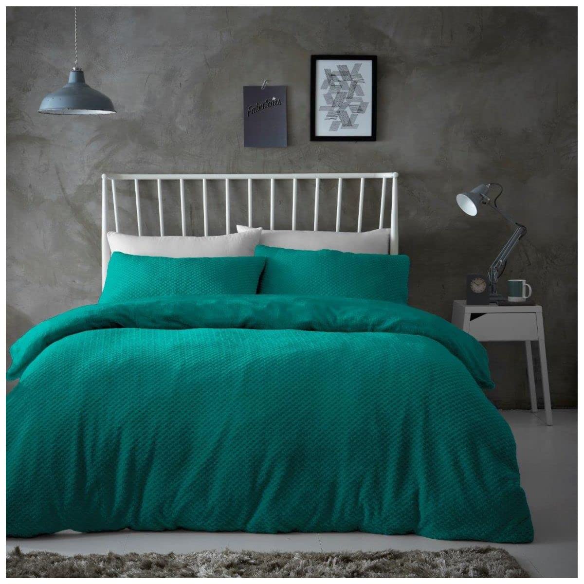 Gaveno Cavailia Popcorn King Duvet Set Teal, Honeycomb Waffle Weave Bedding, 3 Piece Teddy Flannel Fleece Reversible Bedlinen, Easy Care DuvetCover Bedset, 1 Quilt Cover and 2 Pillow Cases