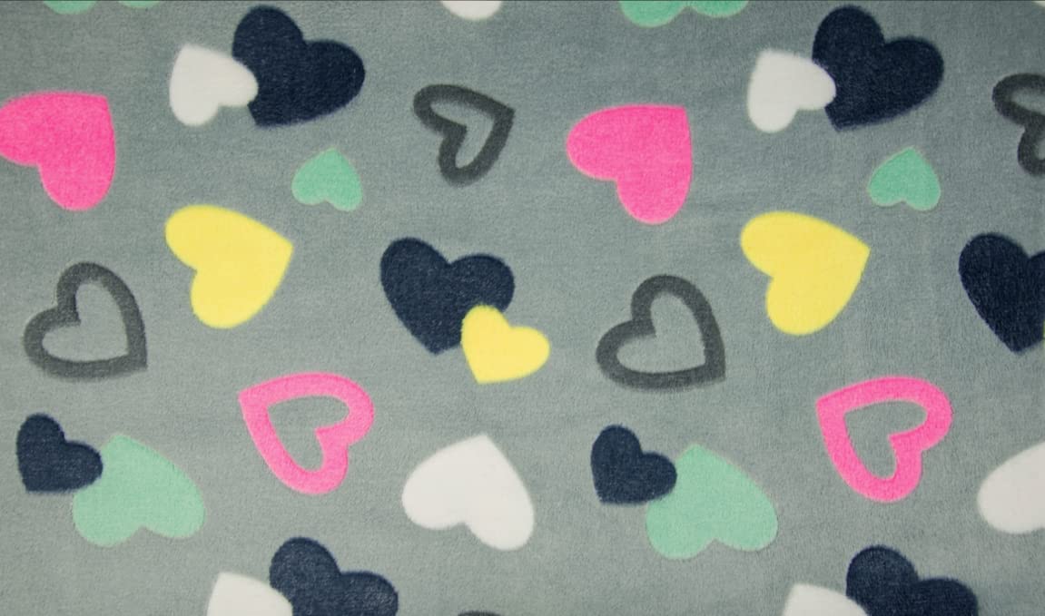 Super Soft Coral Cuddle Fleece Fabric Material - Hearts LT Grey, 1Mtr 140cmx100cm