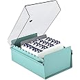 Acrimet 4 x 6 Card File Holder Organizer Box Metal Base Heavy Duty (AZ Index Cards and Divider Included) (Green Color with Clear Crystal Plastic Lid Cover)