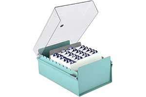 Acrimet 4 x 6 Card File Holder Organizer Box Metal Base Heavy Duty (AZ Index Cards and Divider Included) (Green Color with Clear Crystal Plastic Lid Cover)
