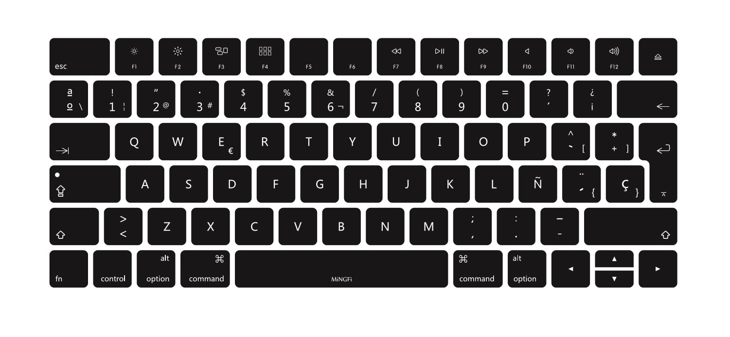 MiNGFi Silicone Spanish Keyboard Cover for Apple Magic Keyboard A1644 (2015-2016) EU/ISO Layout - Black