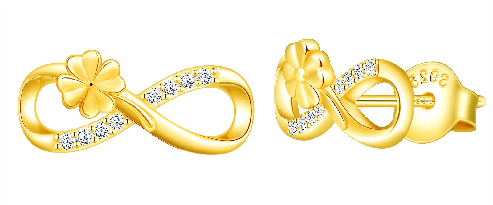 MicLee Woman's girl's Earrings, 925 Sterling silver clover earrings, Mini infinity symbol earrings studs, Inlaid zircon, gold