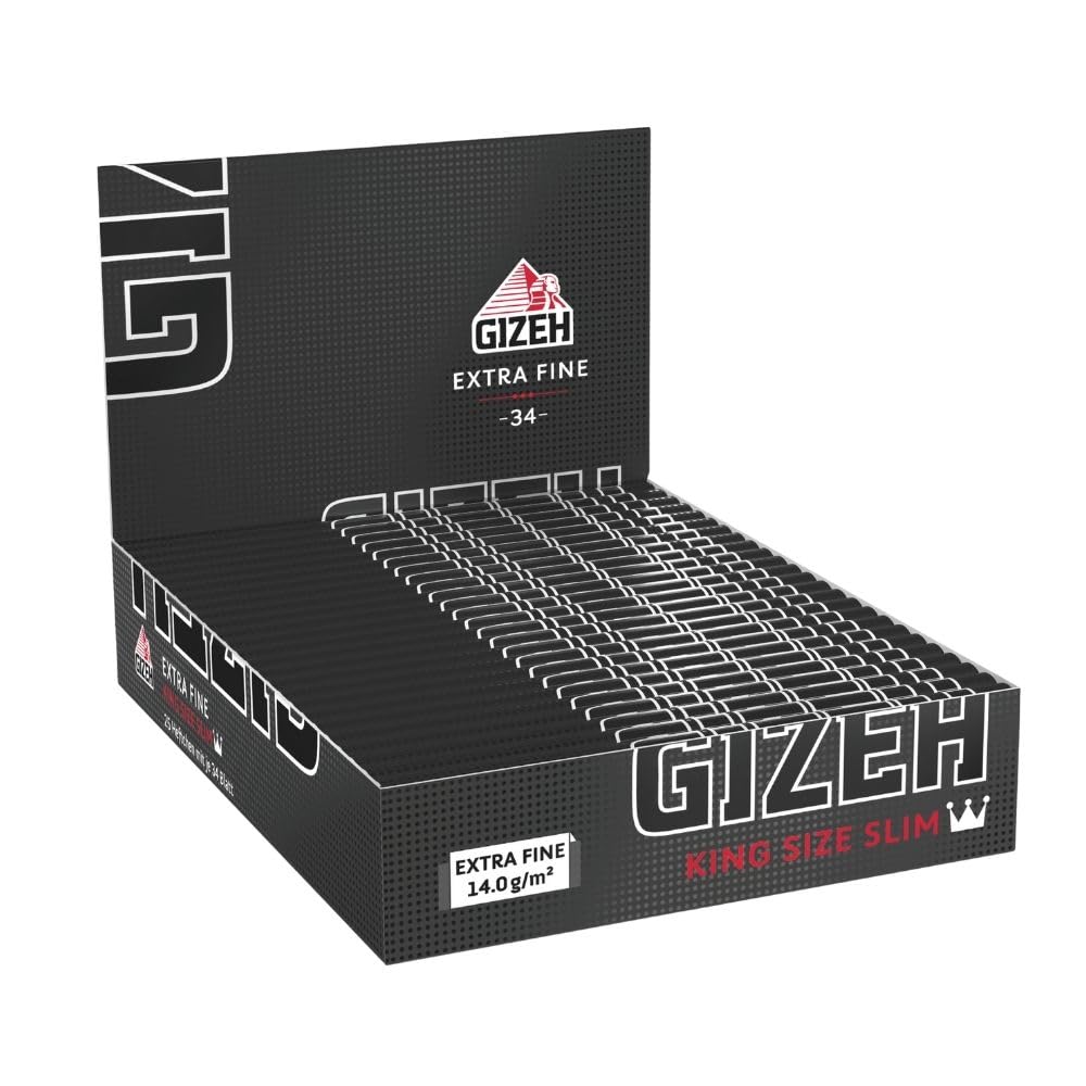 Gizeh Giza Cellulose Long Paper 25 Packets X 33 411110041 Black King Size Slim Rolling Papers