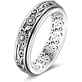 URONE Fidget Ring Sterling Silver Spinner Ring for Women Cross/Sunflower/Lotus/Butterfly/Hummingbird/Tree of Life Spinning Ring Fidget Jewelry Gifts for Women Men 7-8