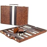 11" Backgammon Set with Leather-Like Case, Felt Interior, Portable Game | Classic Folding Board Portable Travel Design Durable Playing Surface Ready-to-Gift Packaging MDF with Wood Veneer