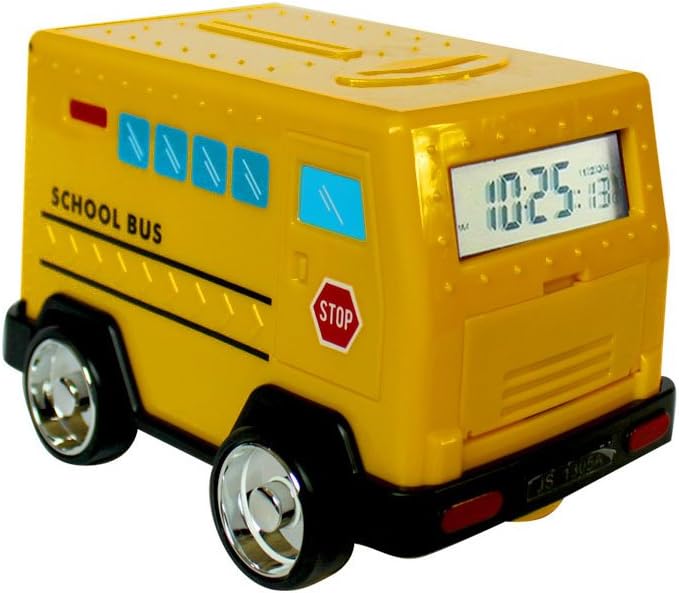 Mydears Armored Car Piggy Bank Password Electronic Smart Money Bank Cash Coin Safe Saving Box ATM Bank Safe Locks Funny Alarm Clock Money Piggy Box for Children From (Yellow school bus)