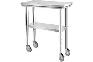 OUKIDR Heavy Duty 24" X 12" Work Table, Stainless Steel Table for Prep with 4 Casters for Commerical Kitchen, Restaurant, Home and Hotel,24" X 12"