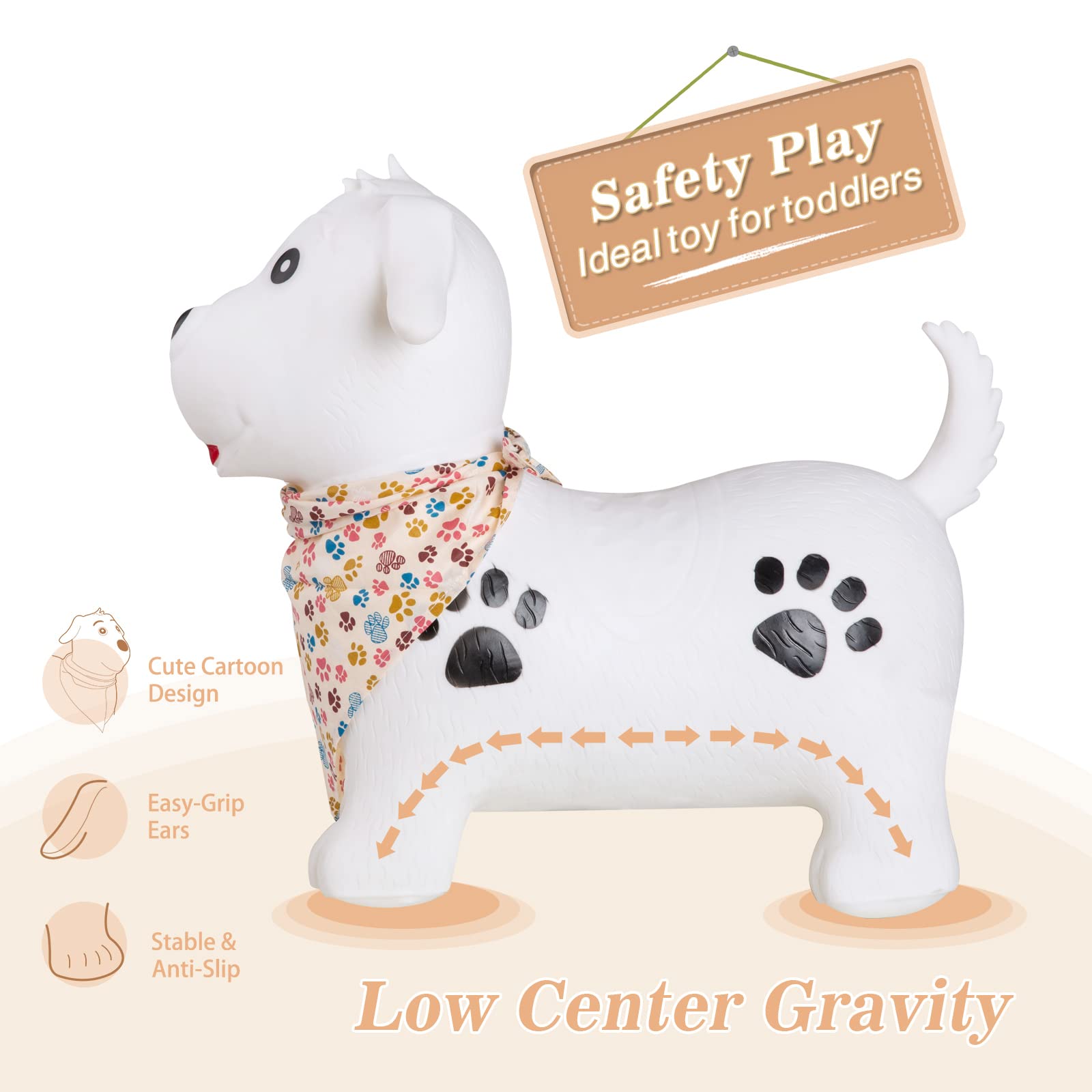 INPANY Bouncy Dog Hopper Toys for Toddlers-Hopping/Bouncing/Bounce Horse, Jumping Horse, Outdoor Indoor Inflatable Ride-on Animal Toy for Kids/Boys/Girls Gifts(Pump Included)