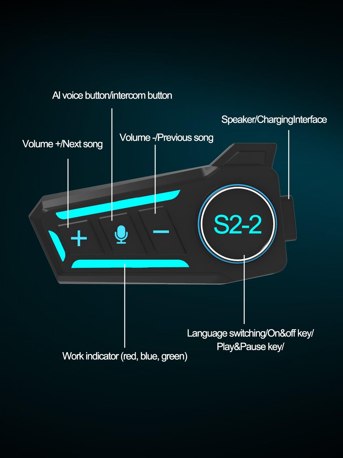 Motorcycle Intercom Headset USB C Interface Communication System AI Voice Assistant IP67 Waterproof Music Sharing Automatic Answer Noise Cancellation Motorbike-Helmet-Wireless-Intercom-Headset