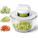 KEOUKE Vegetable Spiralizer & Zucchini Noodle Maker - 3 In 1 Adjustable Spiral Slicer with BPA-Free Plastic & Clear Bowl, Eff