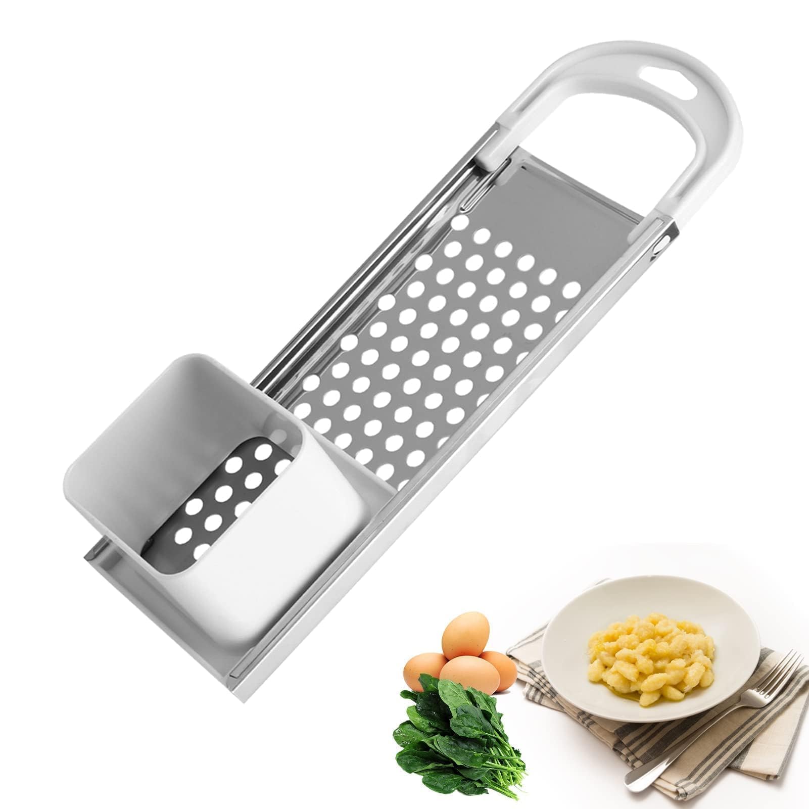 Stainless Steel Spaetzle Maker - Noodle and Pasta Kitchen Tool With Rubber Handle - Egg Noodle Pan Pot, Spaghetti Strainer, Dumpling Maker