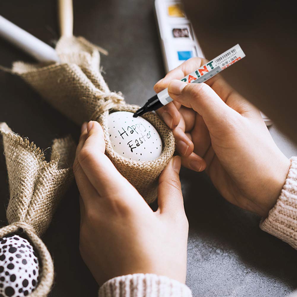 Paint Pens for Rock Painting-Stone, Ceramic, Metal, Glass, Wood, Fabric, Set of 6 Medium Tip Acrylic Paint Markers High Volume Ink Water and Fade Resistant for DIY Craft Projects Quick Drying(Black)